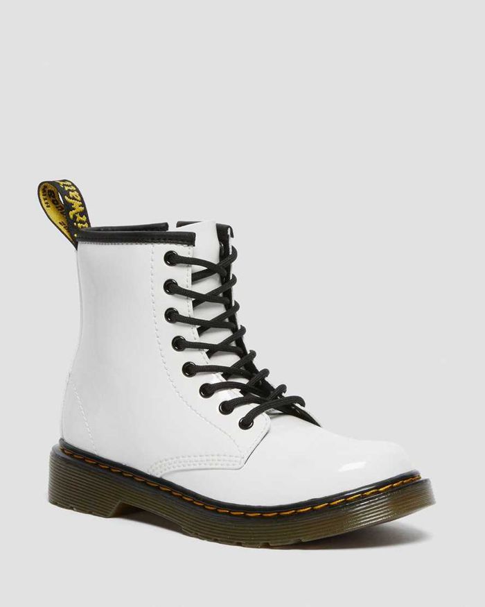 Dr Martens Kids Junior 1460 Patent Leather Lace Up Boots White - 45820LRYJ